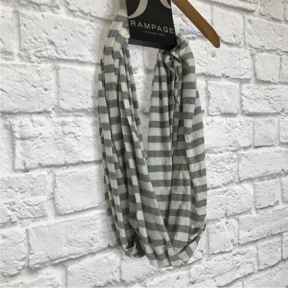 NWT Rampage Gray White Striped Infinity Scarf Lightweight